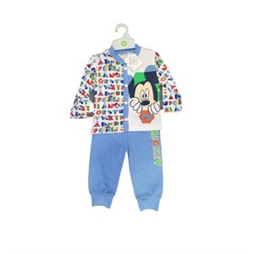 Mickey Mouse Alt Üst Çocuk Pijama Takımı Düğmeli Mavi