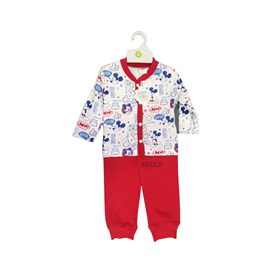 Mickey Mouse Alt Üst Çocuk Pijama Takımı Düğmeli Kırmızı
